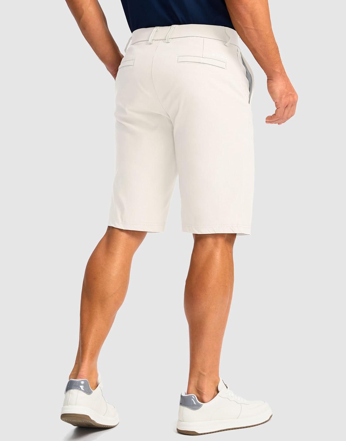 imageMens Golf Shorts with 5 Pockets 11 Inseam Stretch Quick Dry Casual Work Dress Shorts for MenWbeige