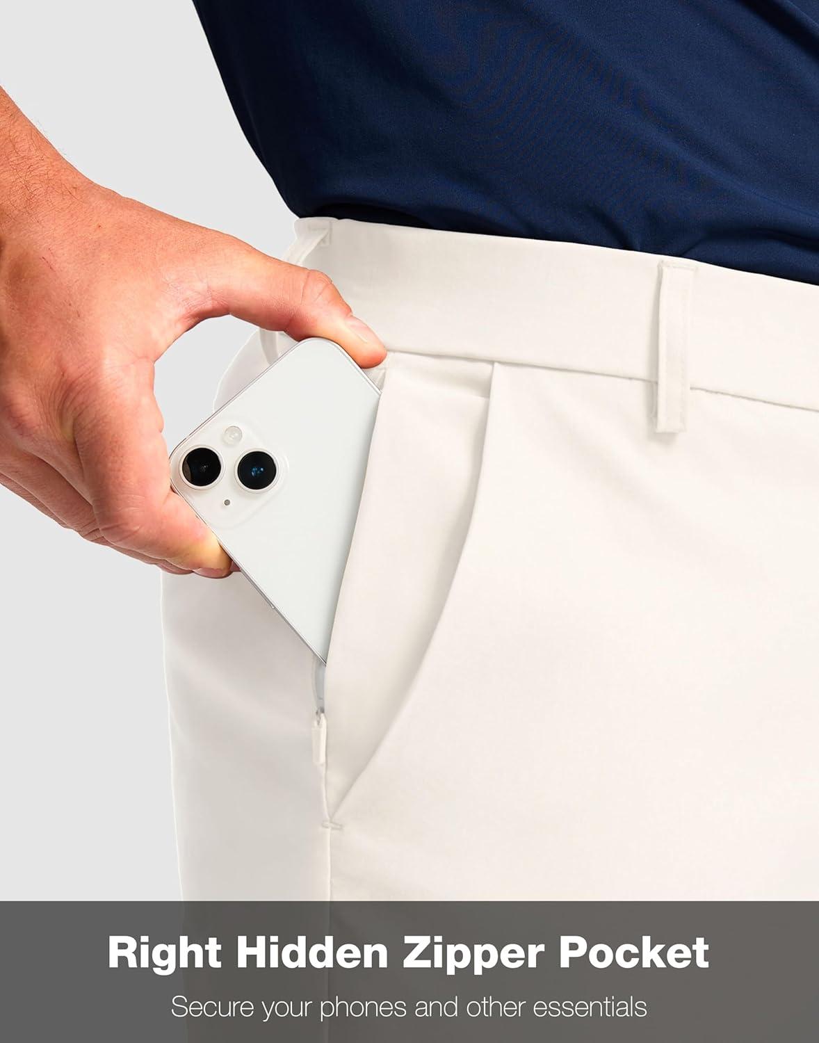 imageMens Golf Shorts with 5 Pockets 11 Inseam Stretch Quick Dry Casual Work Dress Shorts for MenWbeige