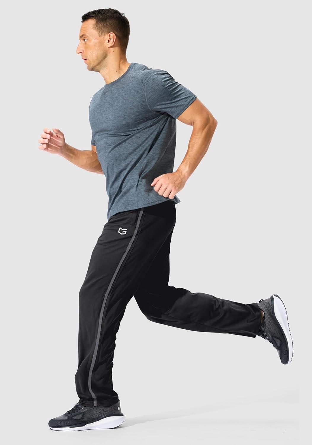 imageG Gradual Mens Athletic Sweatpants with Zipper Pockets Lightweight Quick Dry Mesh Workout Pants Open Bottom for CasualBlack