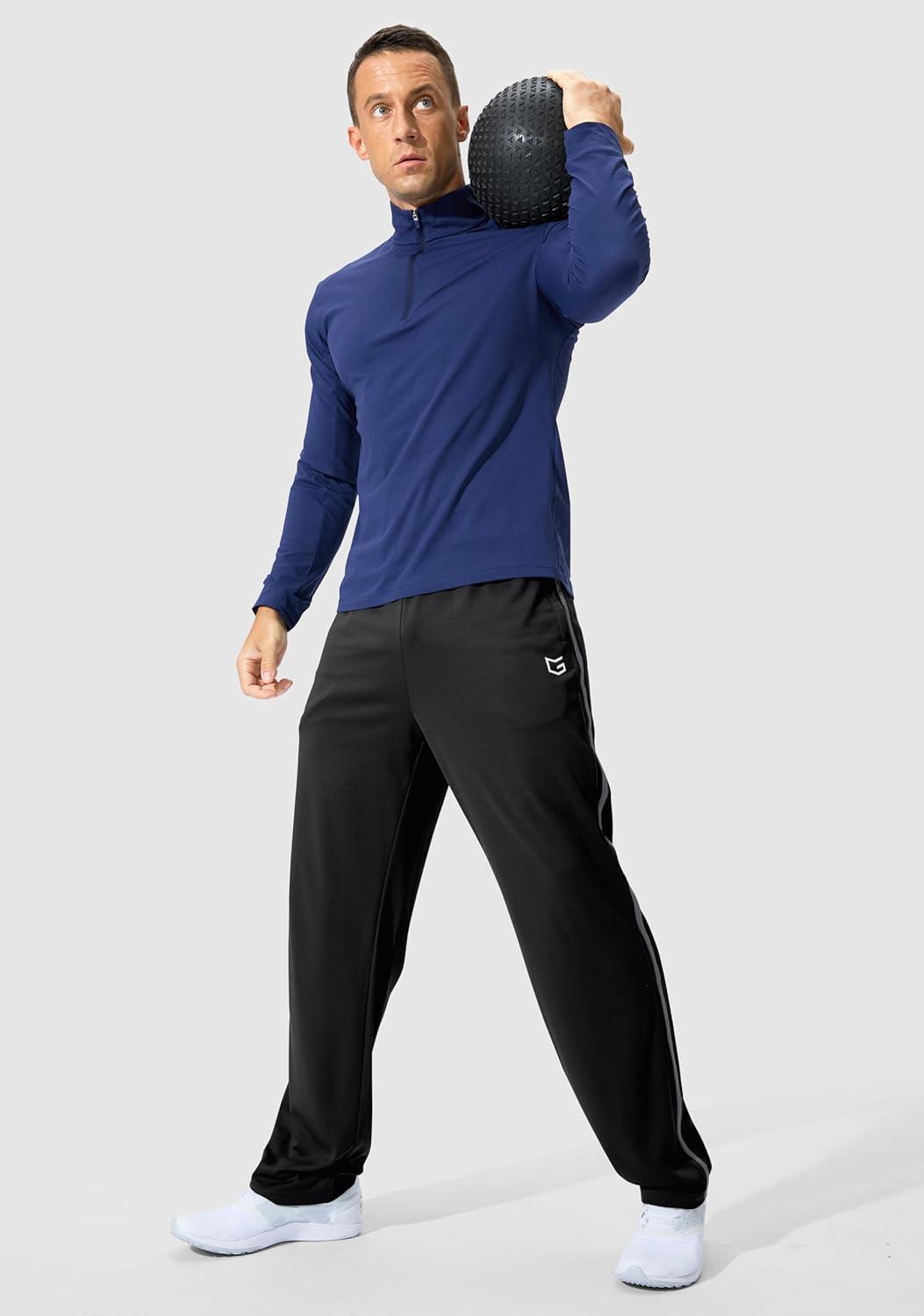 imageG Gradual Mens Athletic Sweatpants with Zipper Pockets Lightweight Quick Dry Mesh Workout Pants Open Bottom for CasualBlack