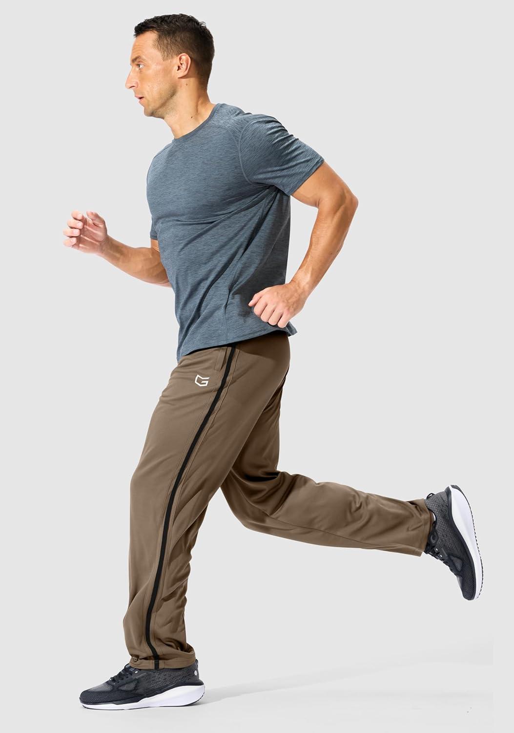 imageG Gradual Mens Athletic Sweatpants with Zipper Pockets Lightweight Quick Dry Mesh Workout Pants Open Bottom for CasualBrown
