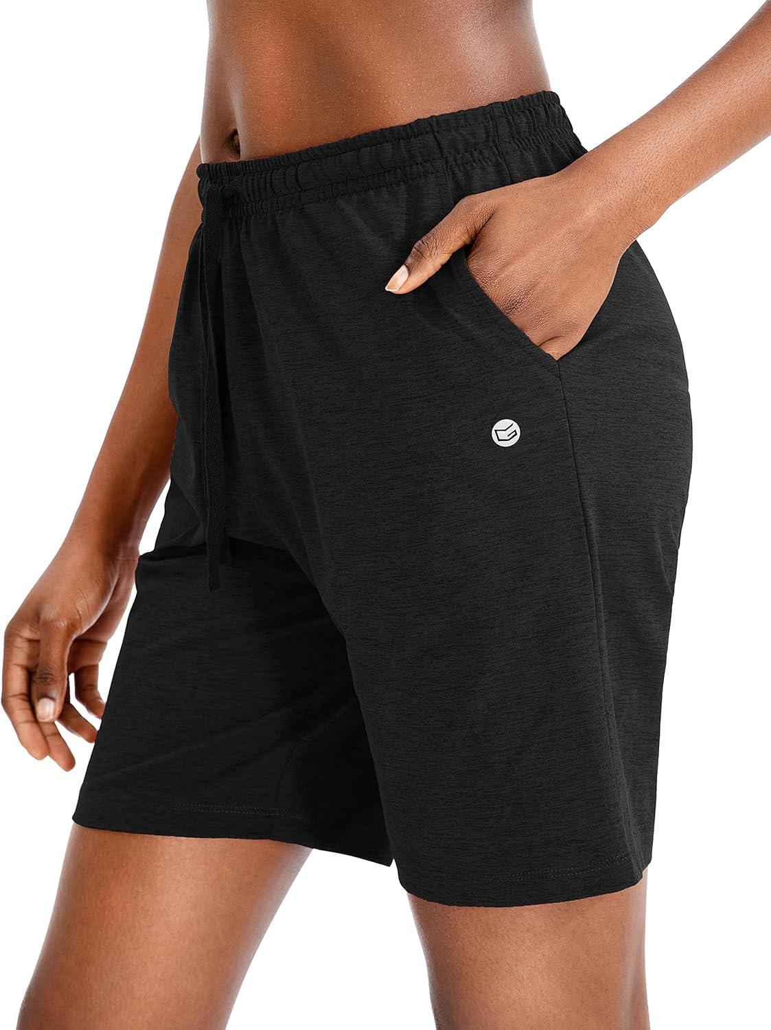 imageG Gradual Womens Bermuda Shorts Jersey Shorts with Deep Pockets 7 Long Shorts for Women Lounge Walking AthleticBlack