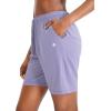G Gradual Women’s Bermuda Shorts Jersey Shorts with Deep Pockets 7″ Long Shorts for Women Lounge Walking Athletic(Purple)