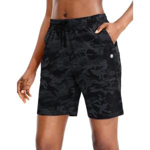 G Gradual Women’s Bermuda Shorts Jersey Shorts with Deep Pockets 7″ Long Shorts for Women Lounge Walking Athletic(Black Camo)