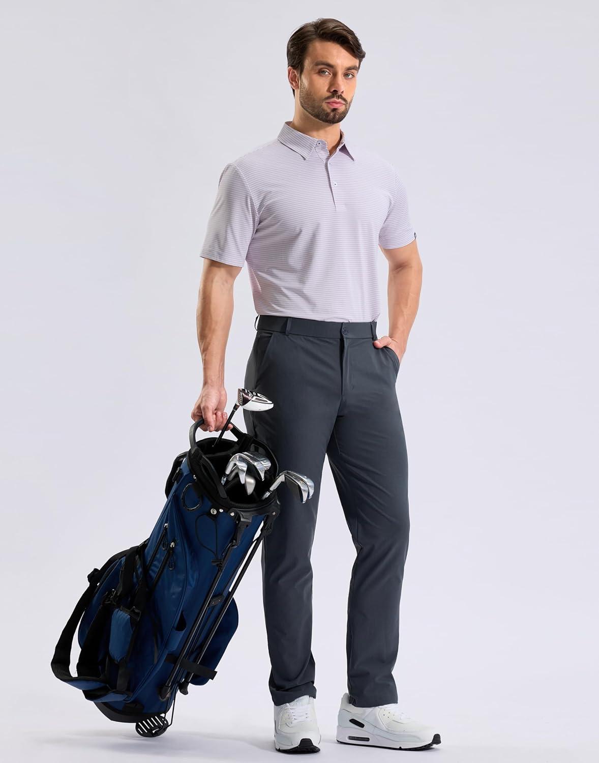 imageG Gradual Mens Golf Polo Shirt Moisture Wicking Performance Sport Short Sleeve Striped Golf ShirtLavender Stripe