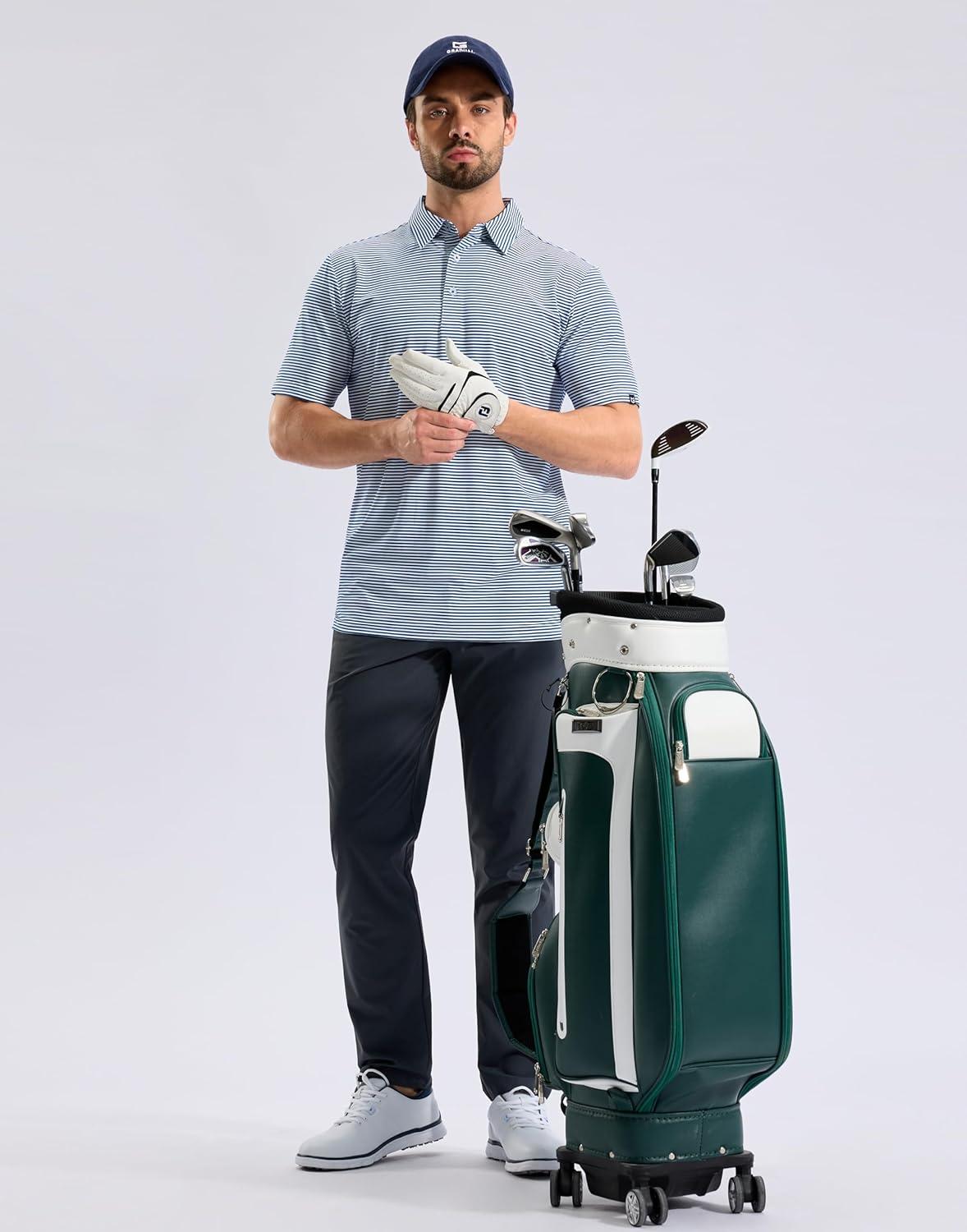 imageG Gradual Mens Golf Polo Shirt Moisture Wicking Performance Sport Short Sleeve Striped Golf ShirtNavy Blue Stripe