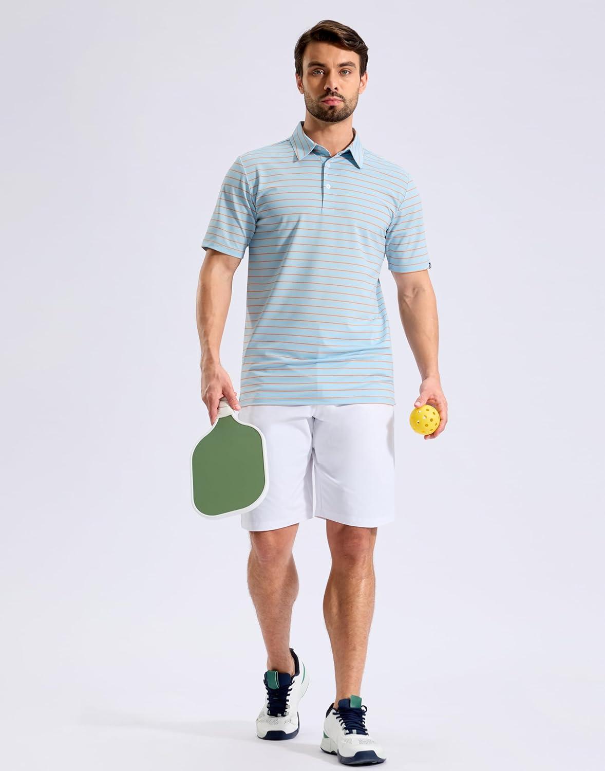 imageG Gradual Mens Golf Polo Shirt Moisture Wicking Performance Sport Short Sleeve Striped Golf ShirtWide Blue Orange Stripe