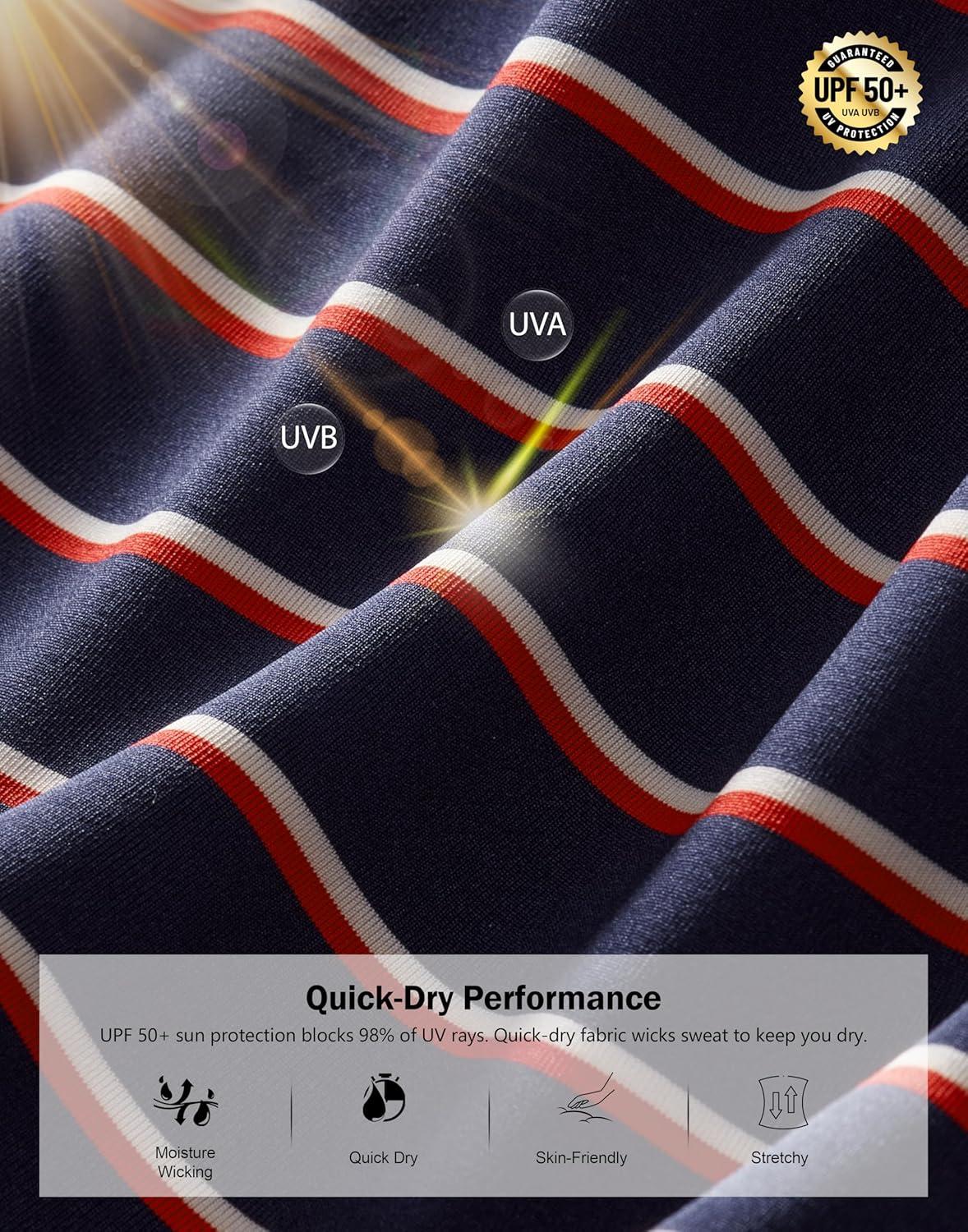 imageG Gradual Mens Golf Polo Shirt Moisture Wicking Performance Sport Short Sleeve Striped Golf ShirtWide Navy Stripe
