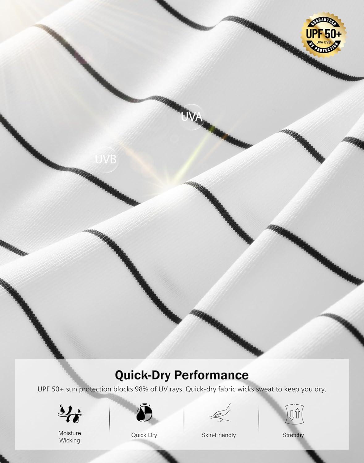 imageG Gradual Mens Golf Polo Shirt Moisture Wicking Performance Sport Short Sleeve Striped Golf ShirtWide White Stripe