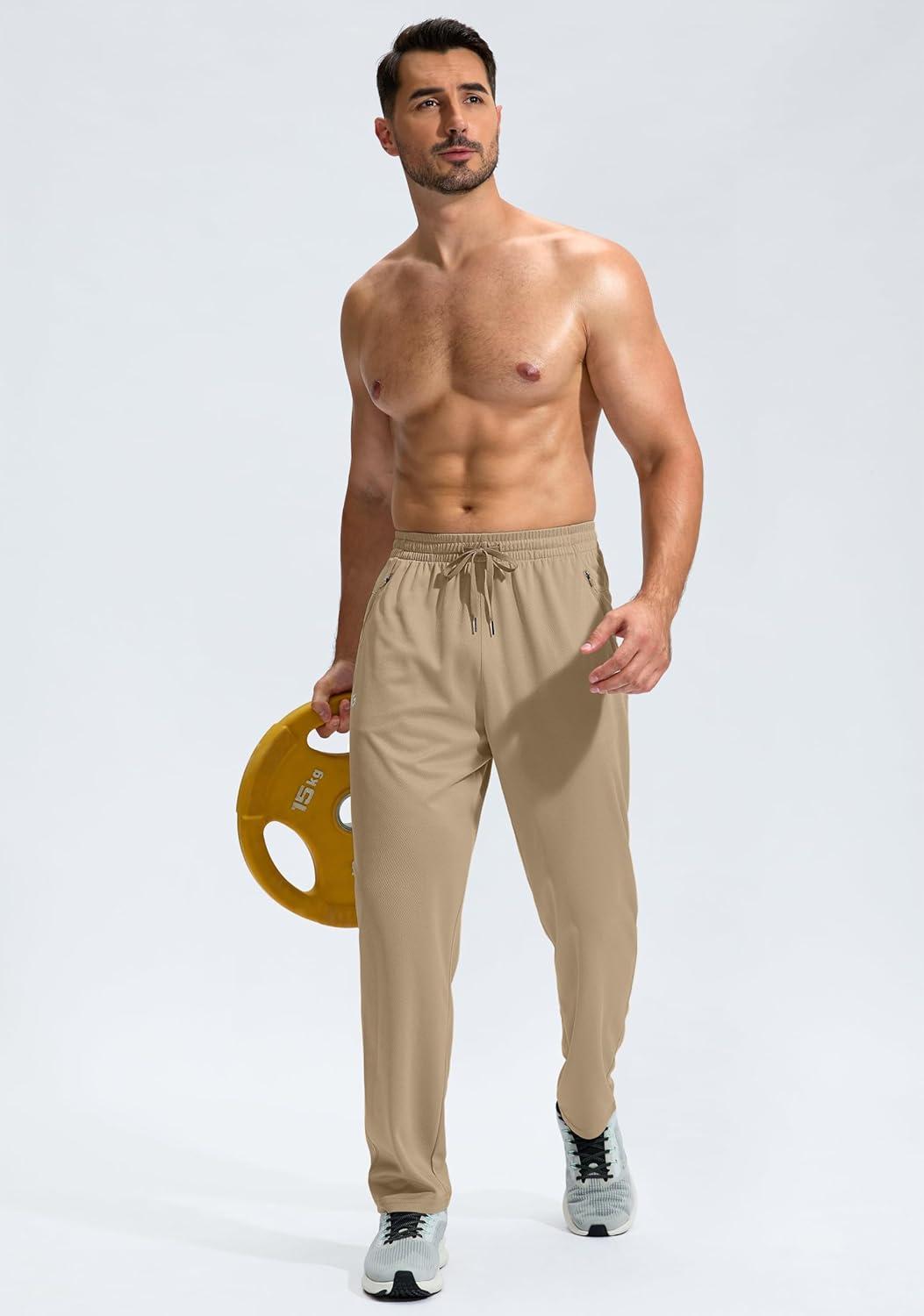 imageG Gradual Mens Sweatpants with Zipper Pockets Lightweight Mesh Athletic Pants for Men Open Bottom Workout Gym RunningKhaki