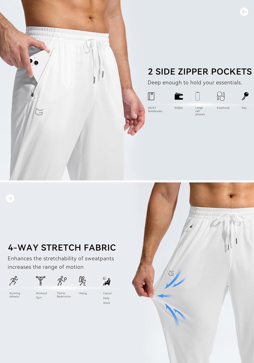 imageG Gradual Mens Sweatpants with Zipper Pockets Lightweight Mesh Athletic Pants for Men Open Bottom Workout Gym RunningWhite