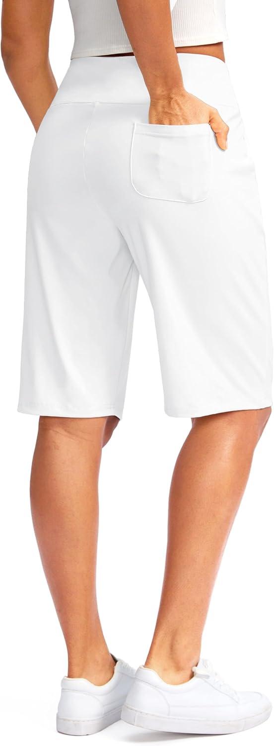 imageG Gradual Womens 12 Bermuda Long Shorts with Pockets High Waisted Stretch Knee Length Shorts for Women Summer WalkingCwhite