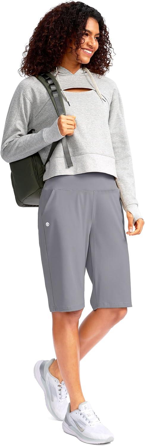 imageG Gradual Womens 12 Bermuda Long Shorts with Pockets High Waisted Stretch Knee Length Shorts for Women Summer WalkingLight Grey