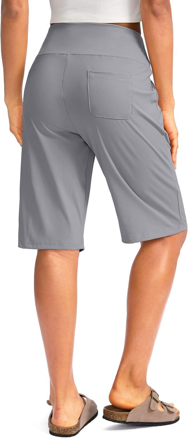 imageG Gradual Womens 12 Bermuda Long Shorts with Pockets High Waisted Stretch Knee Length Shorts for Women Summer WalkingLight Grey