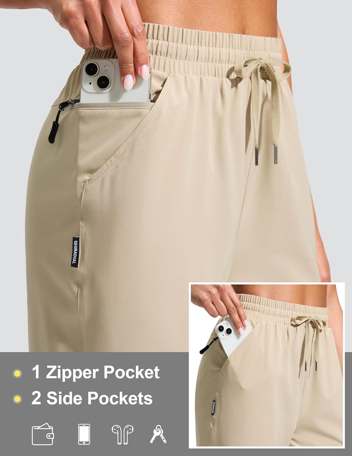 imageG Gradual Womens 13 Long Hiking Shorts with Zipper Pocket Lightweight Quick Dry Knee Length Bermuda Shorts for WomenLight Khaki