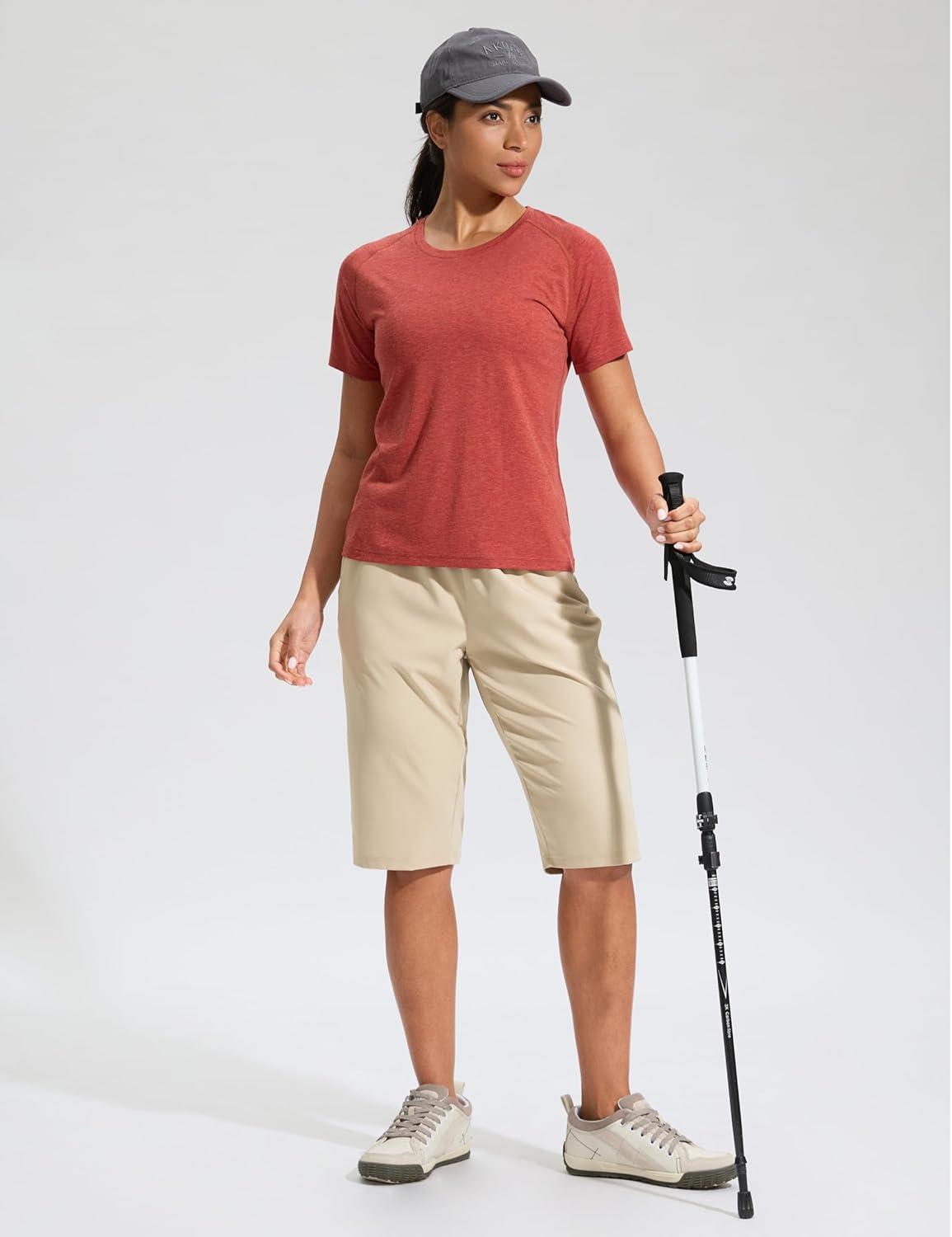 imageG Gradual Womens 13 Long Hiking Shorts with Zipper Pocket Lightweight Quick Dry Knee Length Bermuda Shorts for WomenLight Khaki