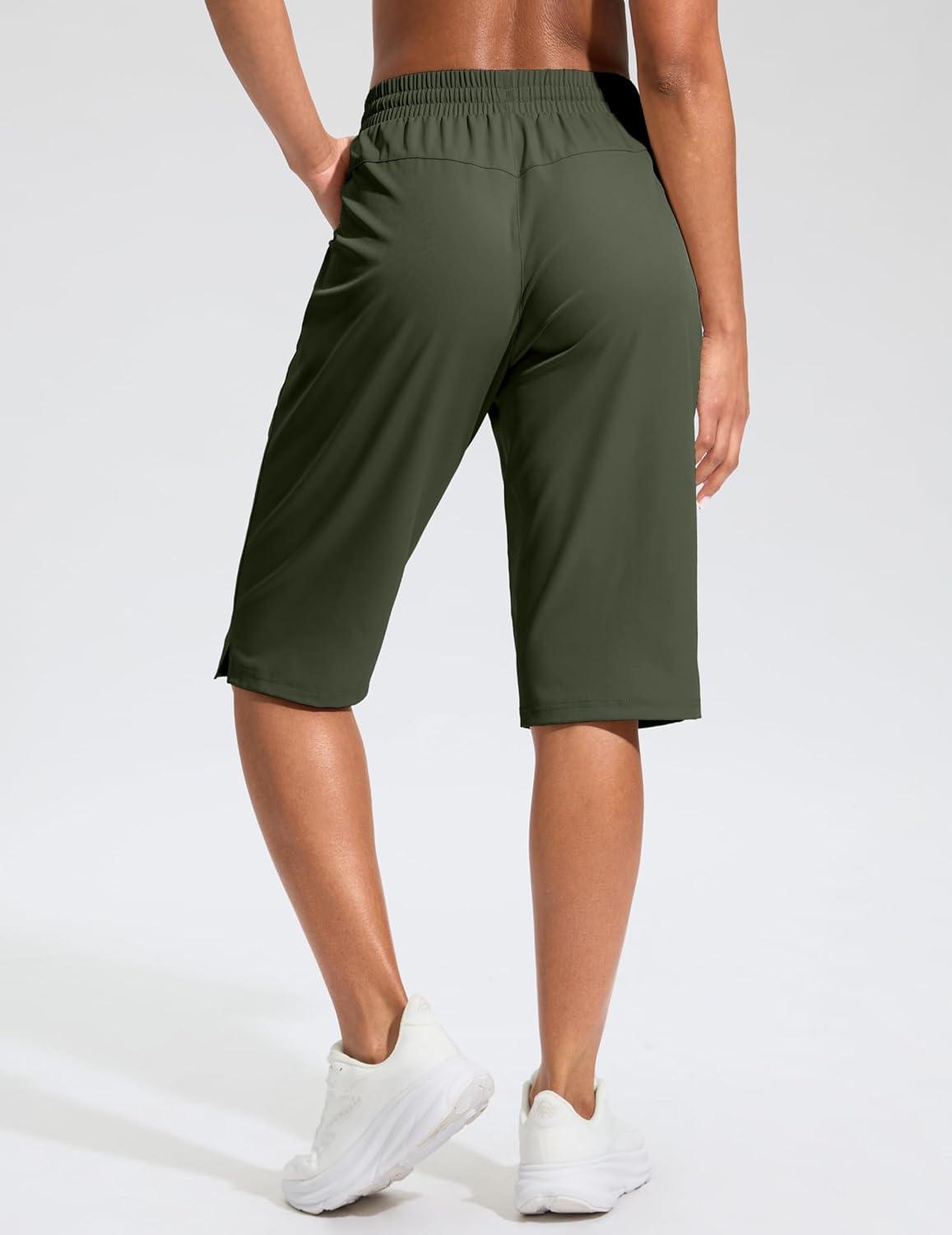 imageG Gradual Womens 13 Long Hiking Shorts with Zipper Pocket Lightweight Quick Dry Knee Length Bermuda Shorts for WomenOlive