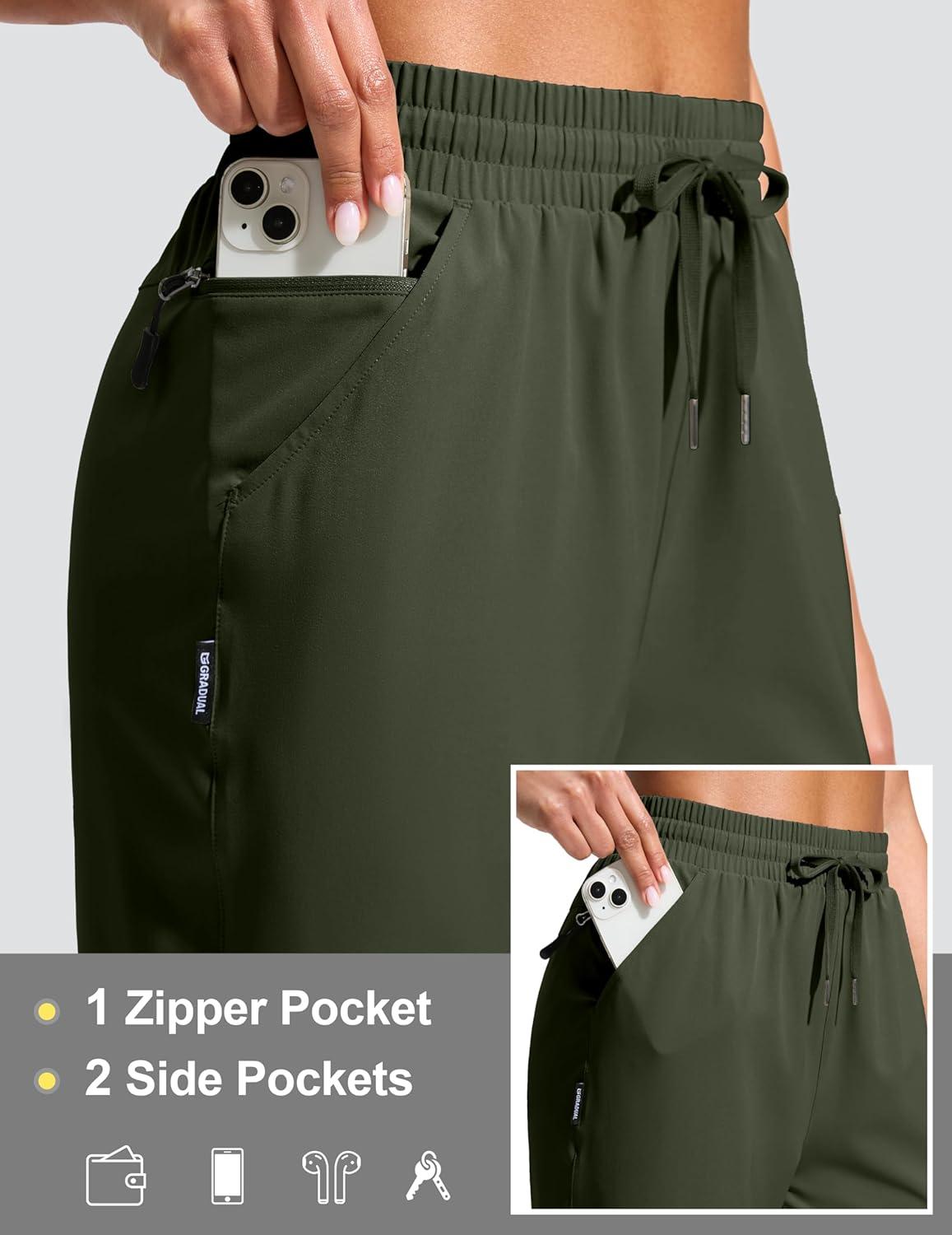 imageG Gradual Womens 13 Long Hiking Shorts with Zipper Pocket Lightweight Quick Dry Knee Length Bermuda Shorts for WomenOlive