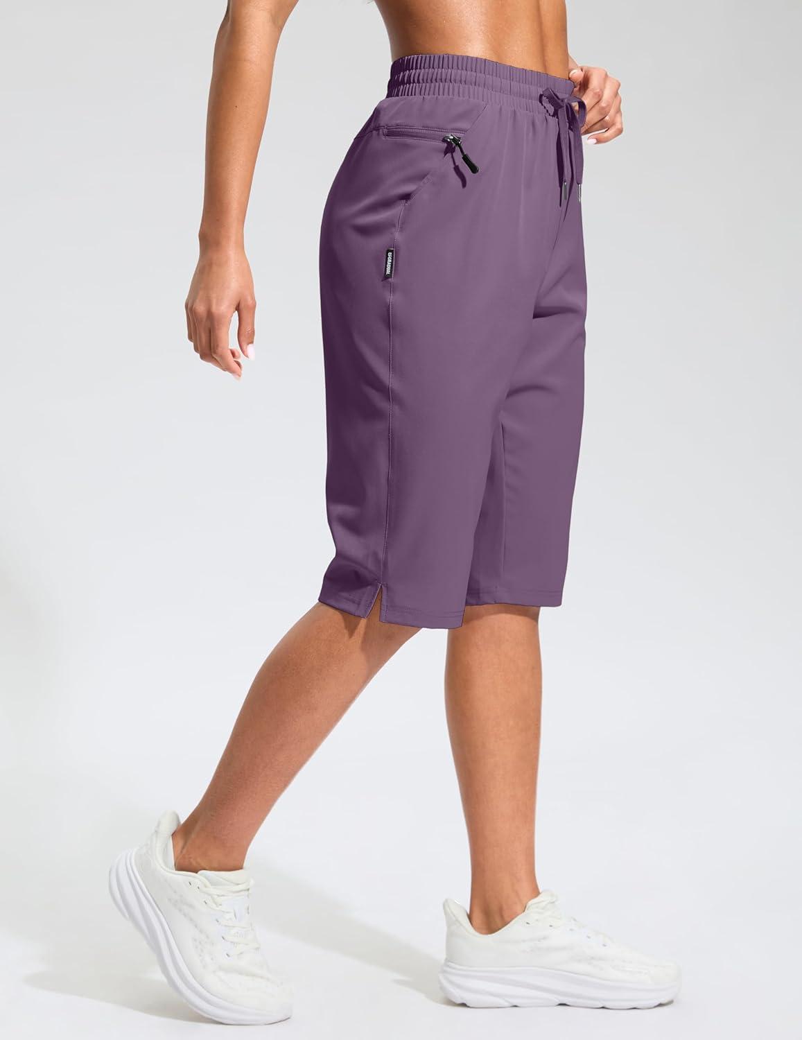 imageG Gradual Womens 13 Long Hiking Shorts with Zipper Pocket Lightweight Quick Dry Knee Length Bermuda Shorts for WomenPurple