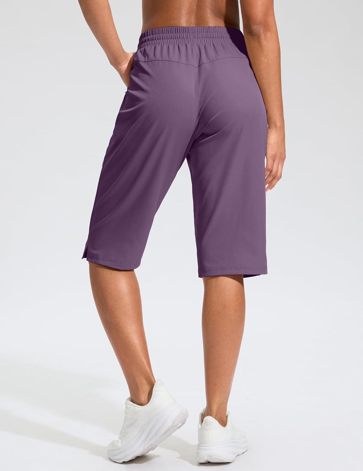 imageG Gradual Womens 13 Long Hiking Shorts with Zipper Pocket Lightweight Quick Dry Knee Length Bermuda Shorts for WomenPurple