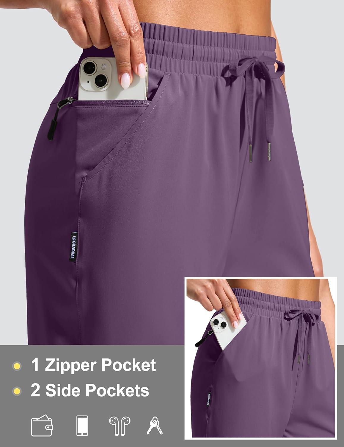 imageG Gradual Womens 13 Long Hiking Shorts with Zipper Pocket Lightweight Quick Dry Knee Length Bermuda Shorts for WomenPurple