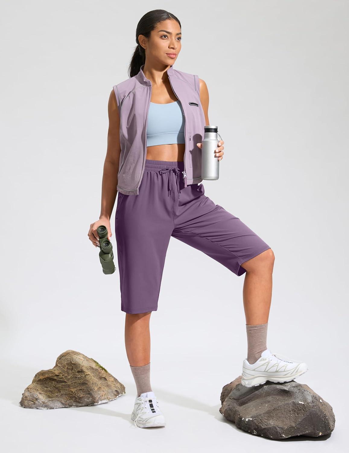 imageG Gradual Womens 13 Long Hiking Shorts with Zipper Pocket Lightweight Quick Dry Knee Length Bermuda Shorts for WomenPurple