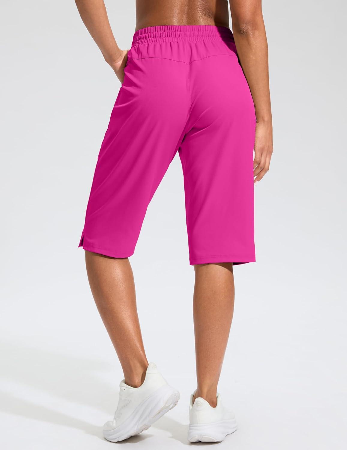 imageG Gradual Womens 13 Long Hiking Shorts with Zipper Pocket Lightweight Quick Dry Knee Length Bermuda Shorts for WomenRose