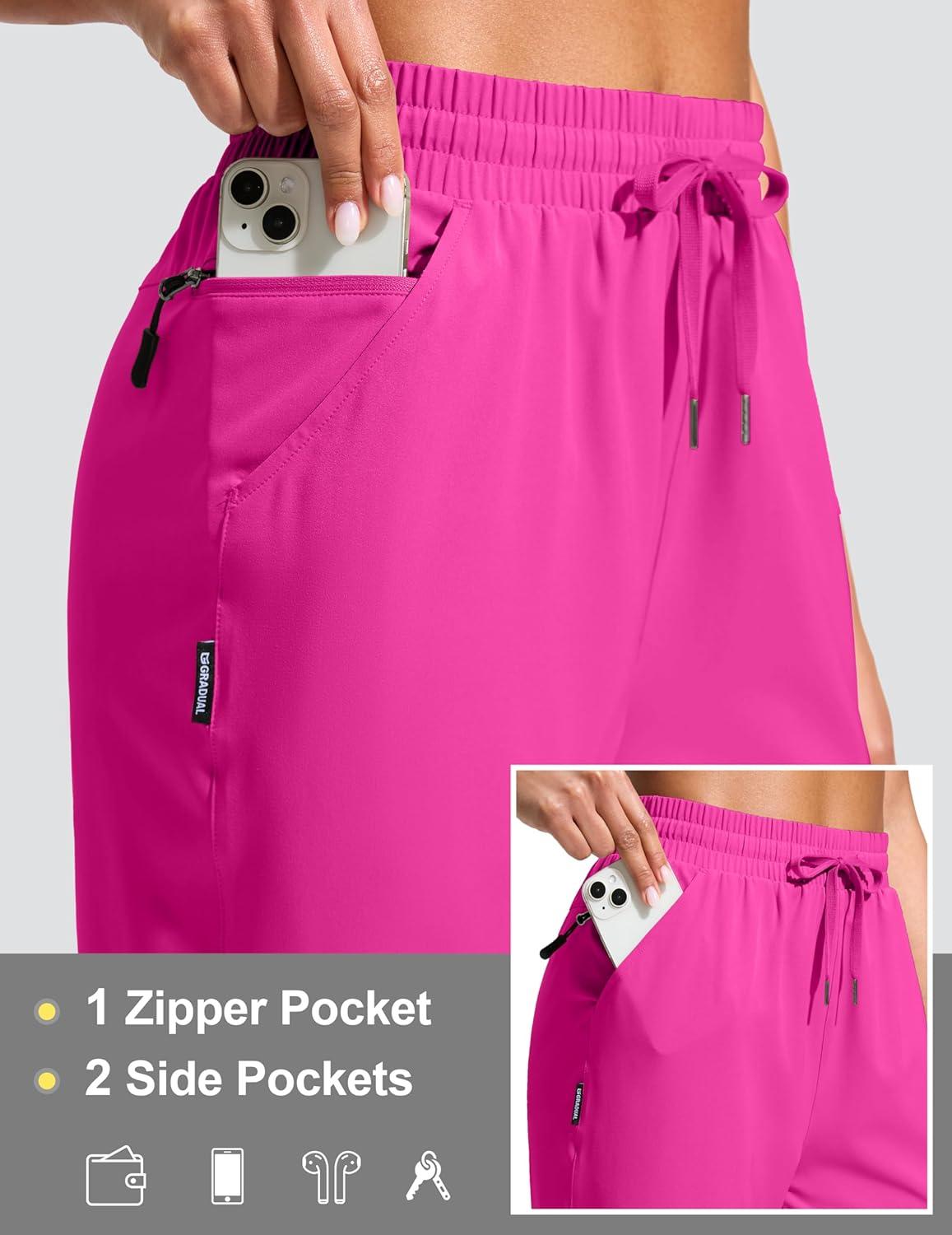 imageG Gradual Womens 13 Long Hiking Shorts with Zipper Pocket Lightweight Quick Dry Knee Length Bermuda Shorts for WomenRose