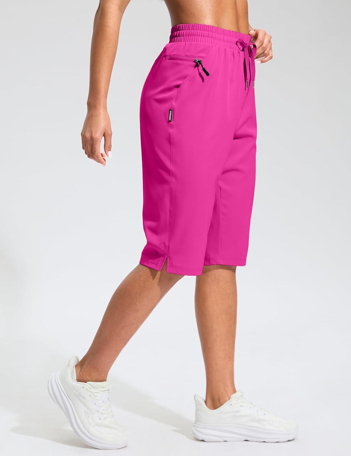 imageG Gradual Womens 13 Long Hiking Shorts with Zipper Pocket Lightweight Quick Dry Knee Length Bermuda Shorts for WomenRose