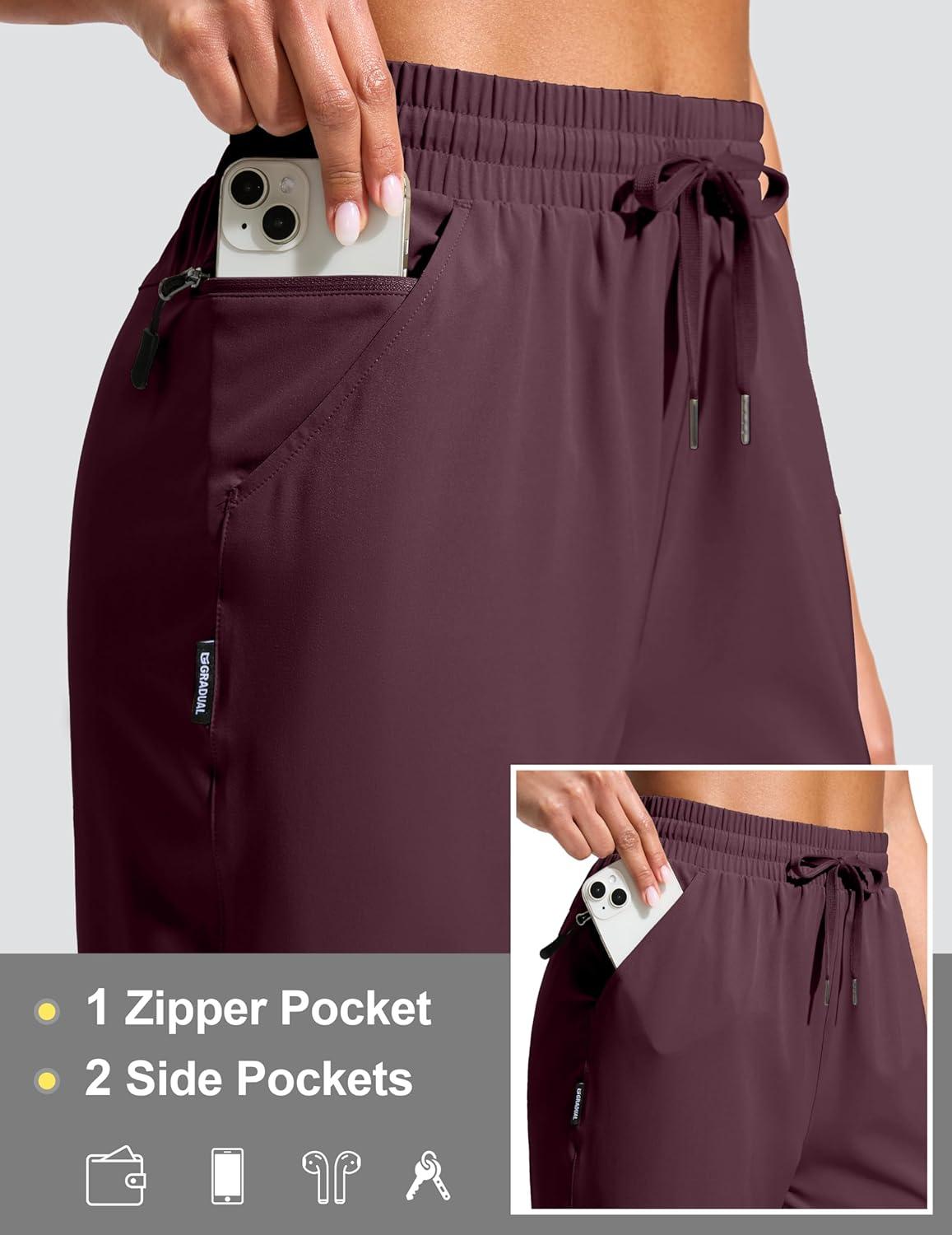 imageG Gradual Womens 13 Long Hiking Shorts with Zipper Pocket Lightweight Quick Dry Knee Length Bermuda Shorts for WomenWine