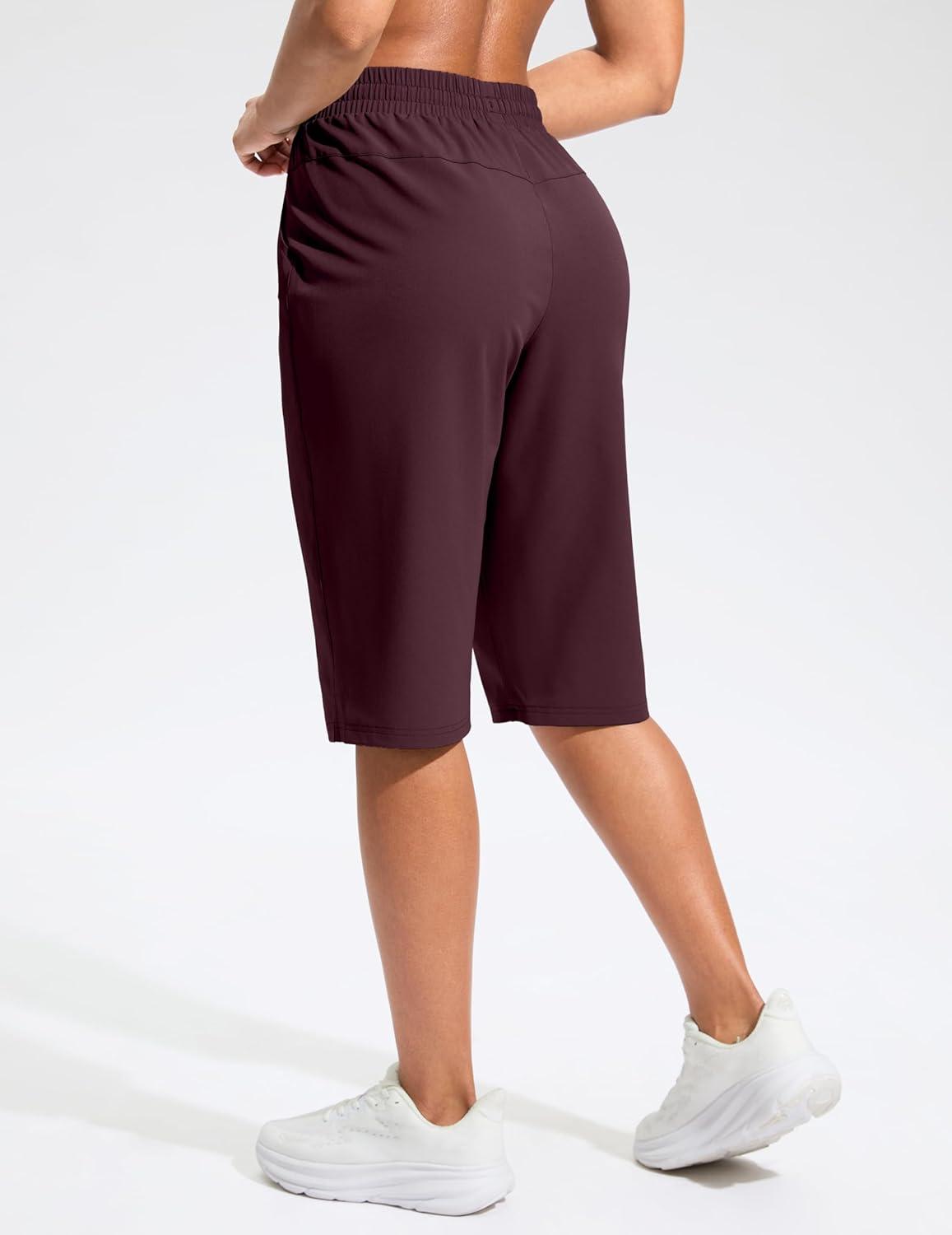 imageG Gradual Womens 13 Long Hiking Shorts with Zipper Pocket Lightweight Quick Dry Knee Length Bermuda Shorts for WomenWine