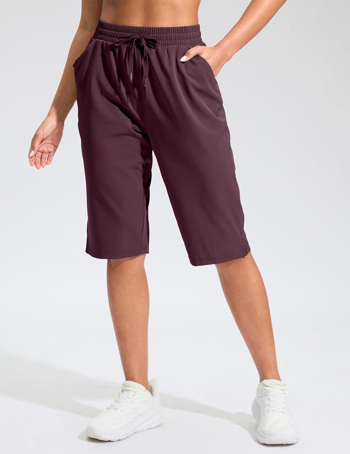 imageG Gradual Womens 13 Long Hiking Shorts with Zipper Pocket Lightweight Quick Dry Knee Length Bermuda Shorts for WomenWine