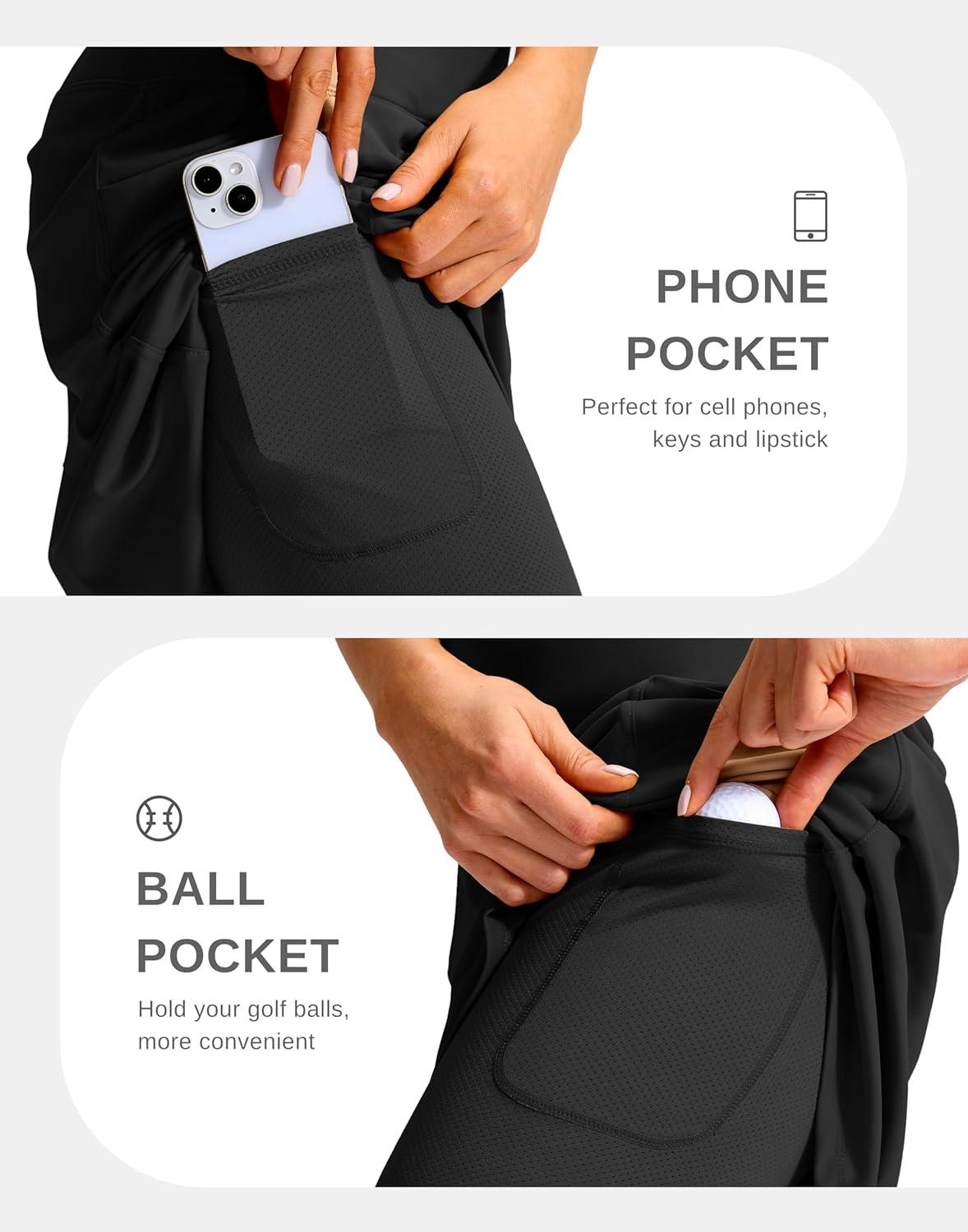 imageG Gradual Womens 20 Knee Length Golf Skirt Skort 4 Side Pockets Stretch High Waisted Tummy Control Skirt with ShortBlack
