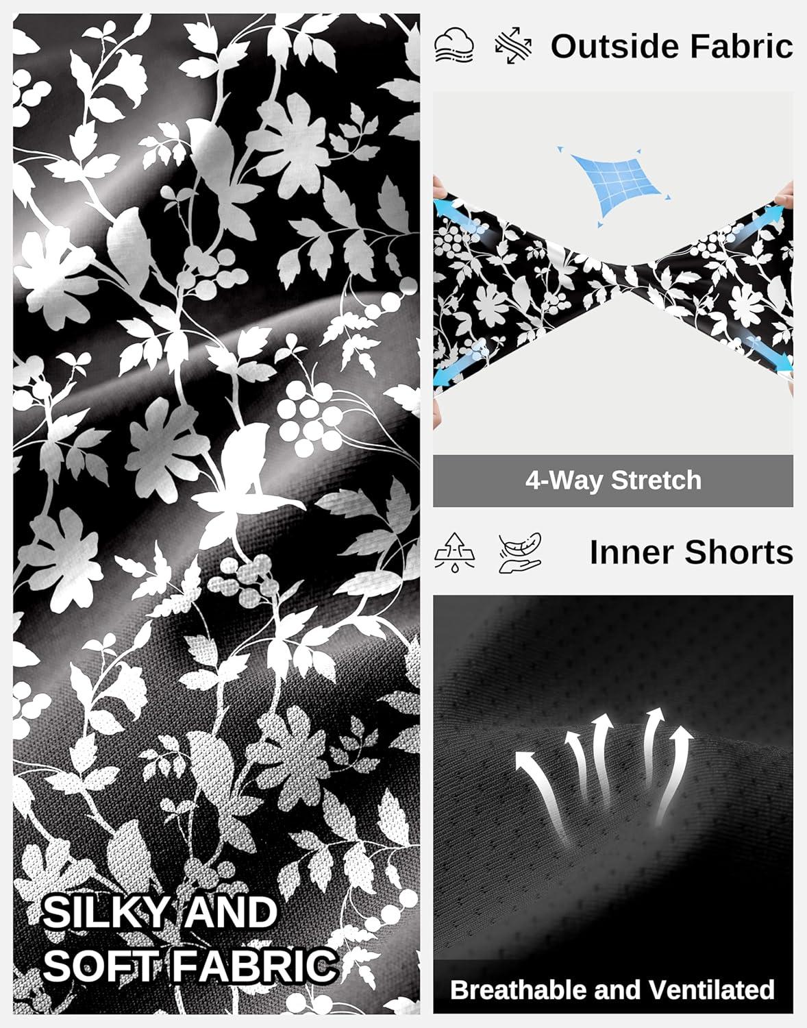 imageG Gradual Womens 20 Knee Length Golf Skirt Skort 4 Side Pockets Stretch High Waisted Tummy Control Skirt with ShortBlack Flower