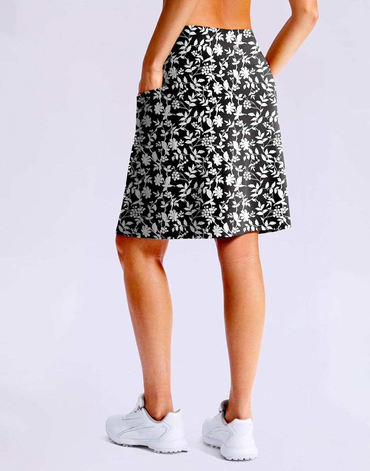 imageG Gradual Womens 20 Knee Length Golf Skirt Skort 4 Side Pockets Stretch High Waisted Tummy Control Skirt with ShortBlack Flower