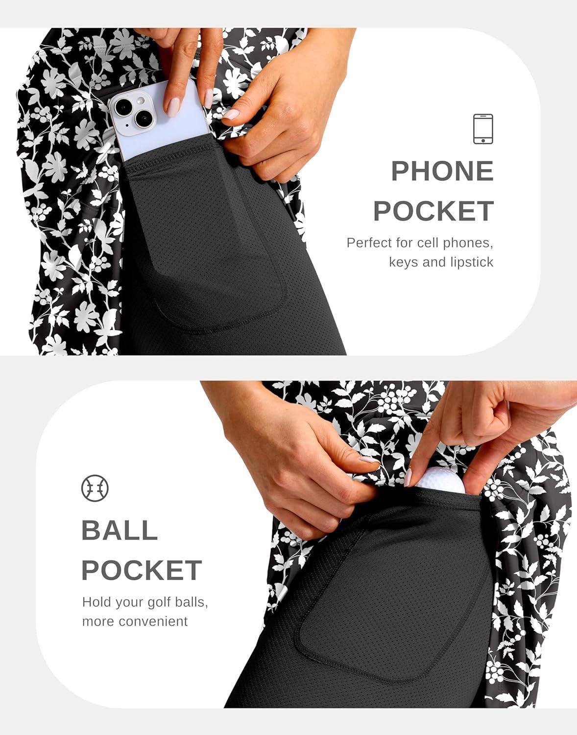 imageG Gradual Womens 20 Knee Length Golf Skirt Skort 4 Side Pockets Stretch High Waisted Tummy Control Skirt with ShortBlack Flower