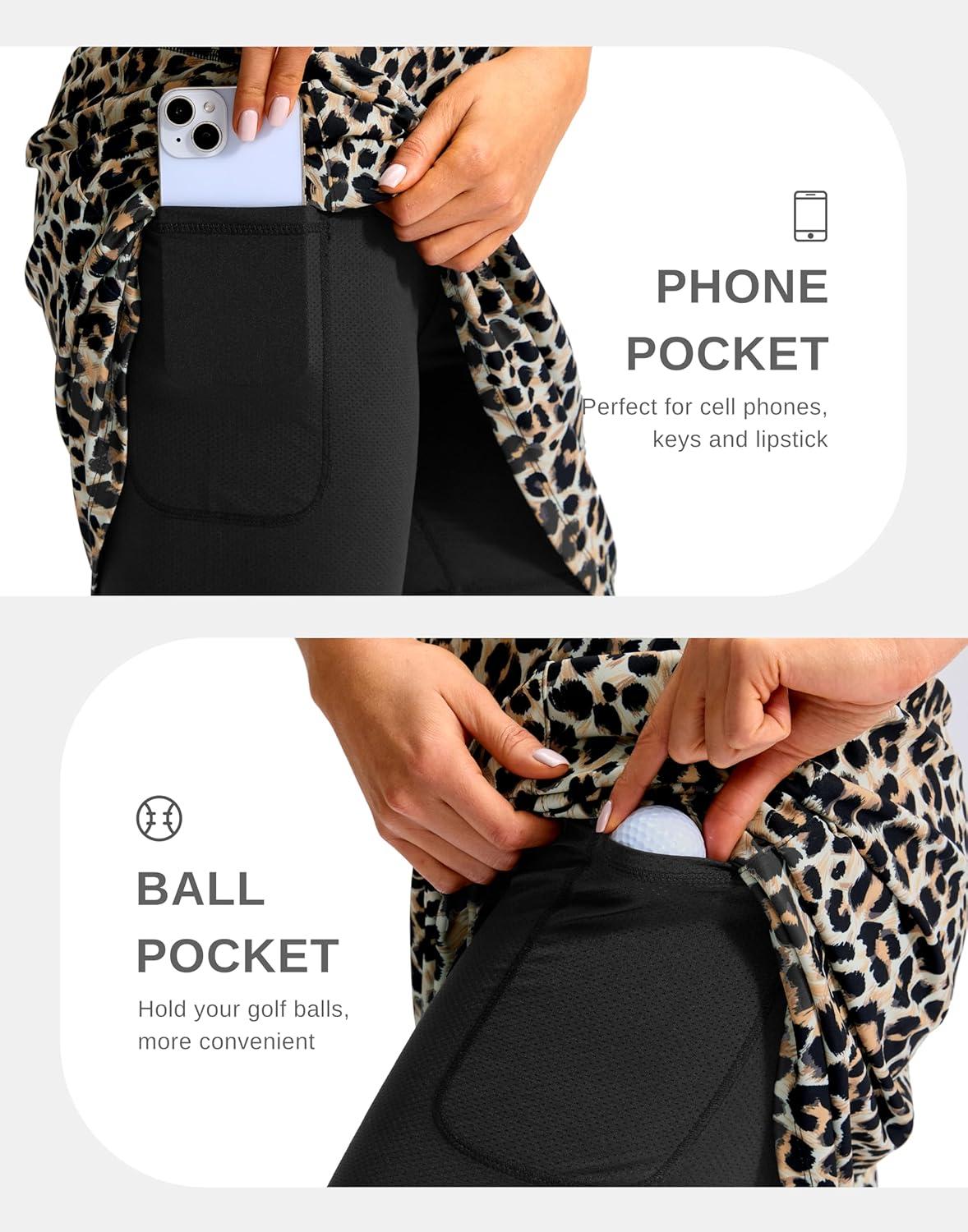 imageG Gradual Womens 20 Knee Length Golf Skirt Skort 4 Side Pockets Stretch High Waisted Tummy Control Skirt with ShortLeopard