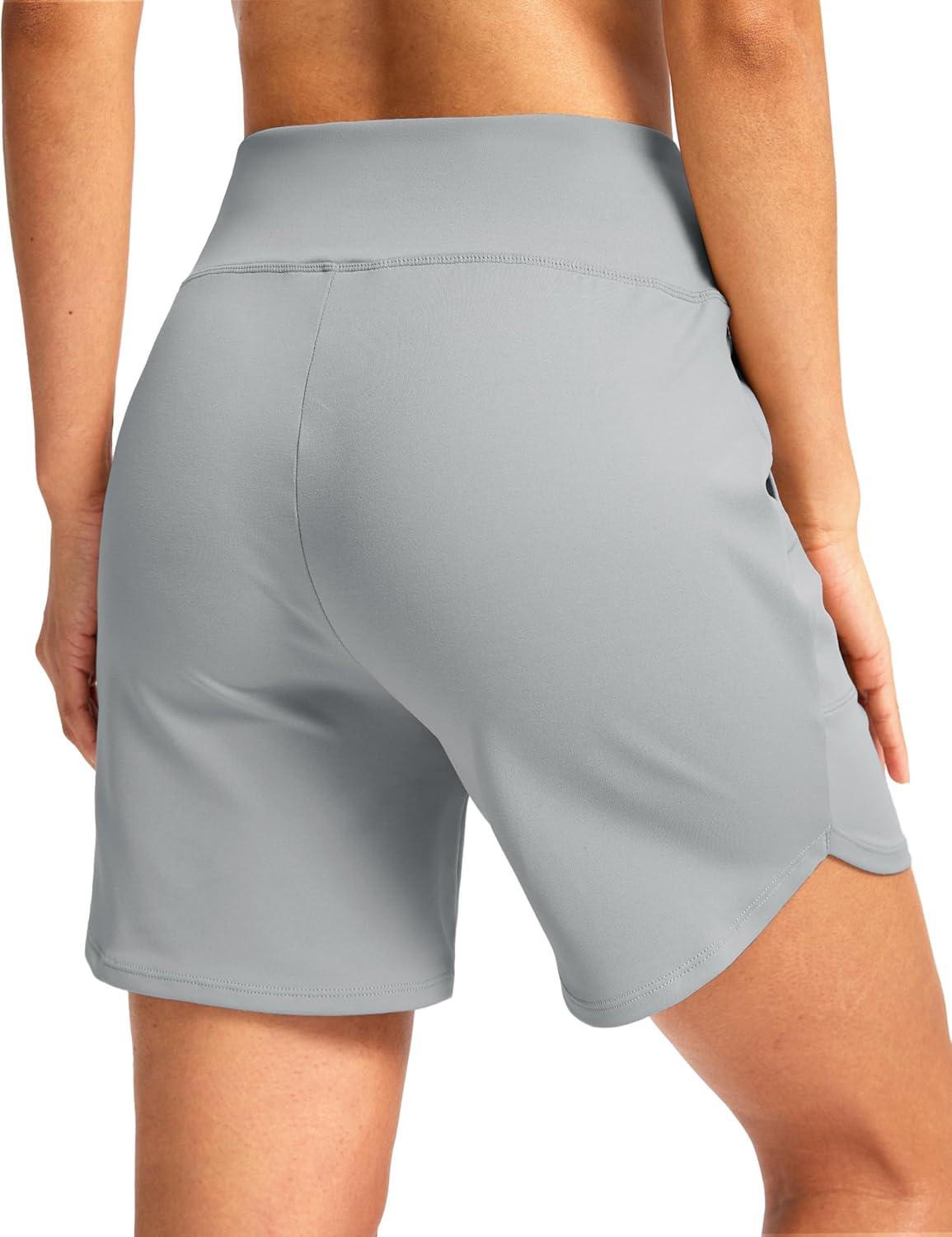 imageG Gradual Womens Athletic Shorts 6 High Waisted Stretchy Bermuda Shorts for Women Quick Dry Summer Casual ShortsBright Grey