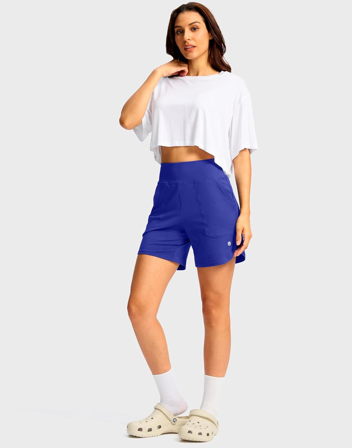 imageG Gradual Womens Athletic Shorts 6 High Waisted Stretchy Bermuda Shorts for Women Quick Dry Summer Casual ShortsRoyal Blue