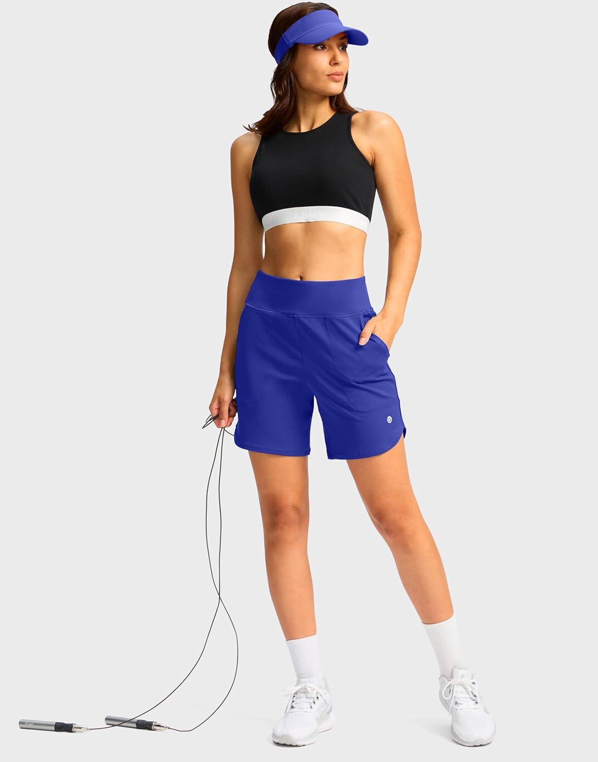 imageG Gradual Womens Athletic Shorts 6 High Waisted Stretchy Bermuda Shorts for Women Quick Dry Summer Casual ShortsRoyal Blue