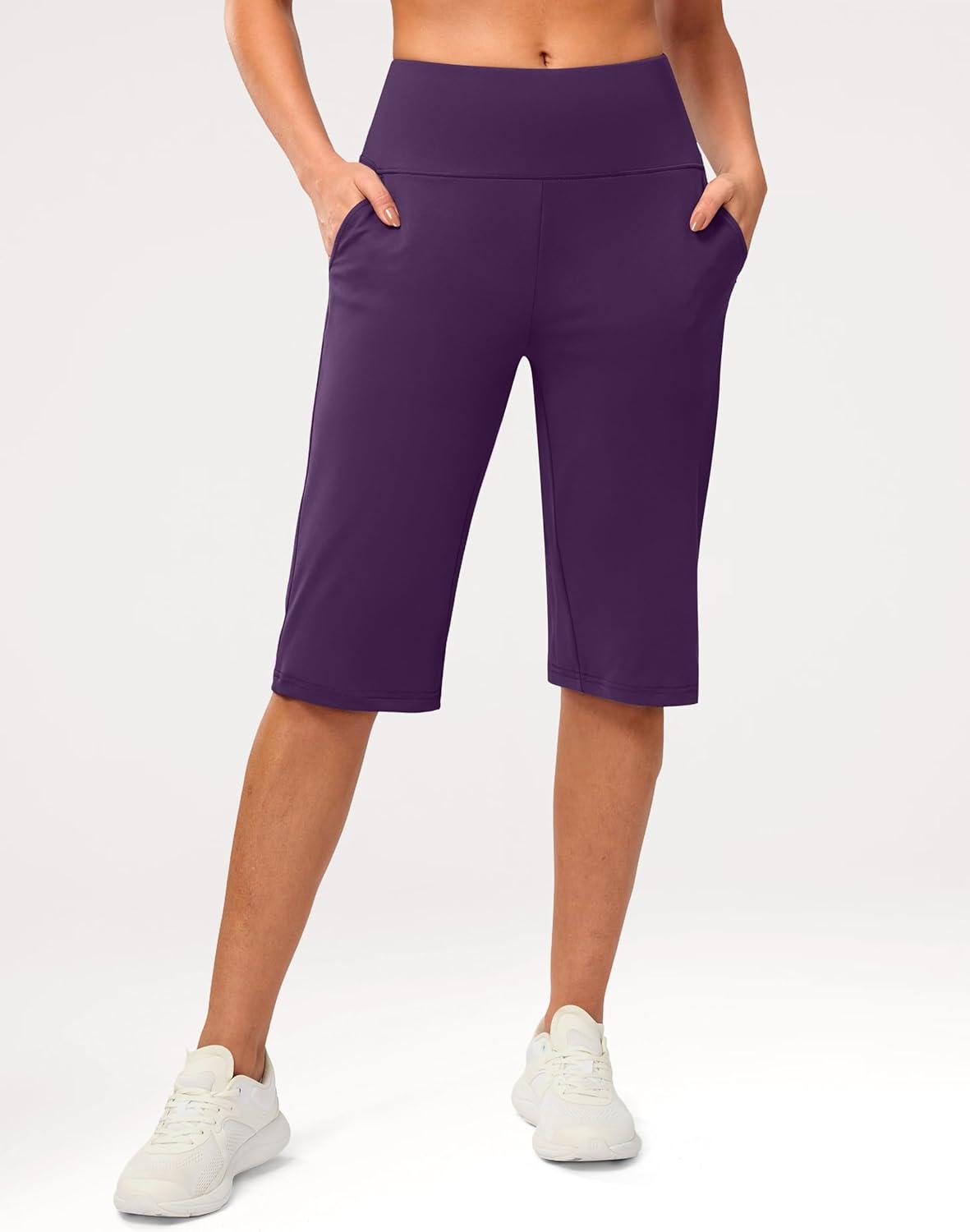 imageG Gradual Womens Bermuda Long Shorts 14 Knee Length Capris with Pockets High Waisted Athletic Casual Shorts for WomenDark Purple