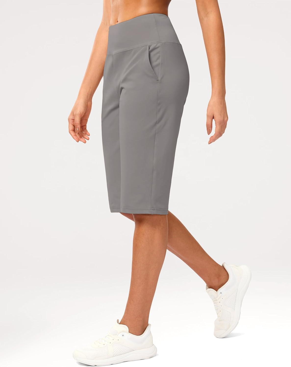 imageG Gradual Womens Bermuda Long Shorts 14 Knee Length Capris with Pockets High Waisted Athletic Casual Shorts for WomenLight Grey