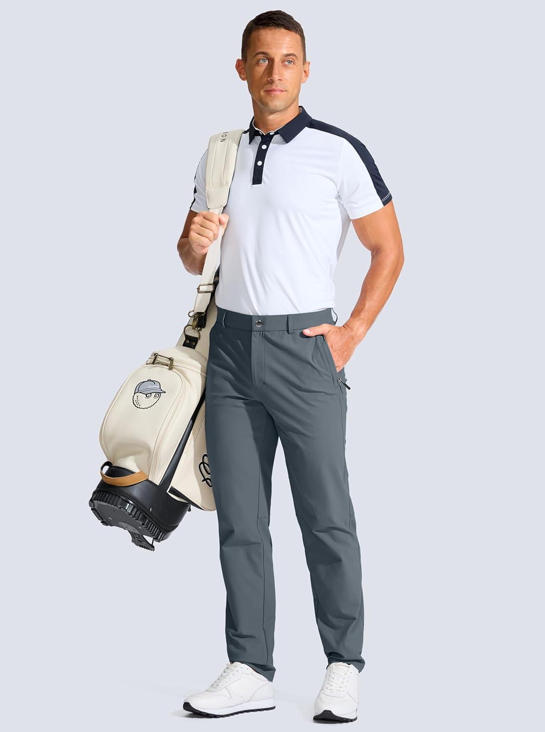 imageMens Golf Pants 303234 Slim Fit Stretch Lightweight Dress Pants for Men with Zipper Pockets Casual WorkDusty Blue
