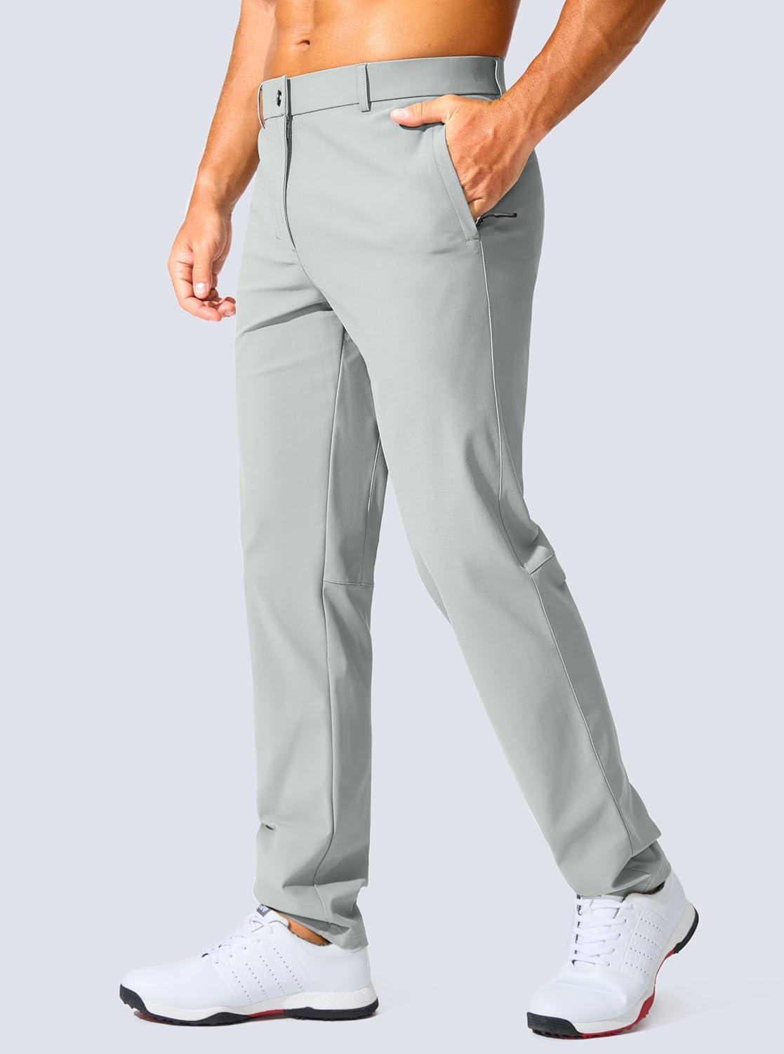 imageMens Golf Pants 303234 Slim Fit Stretch Lightweight Dress Pants for Men with Zipper Pockets Casual WorkHalo Grey