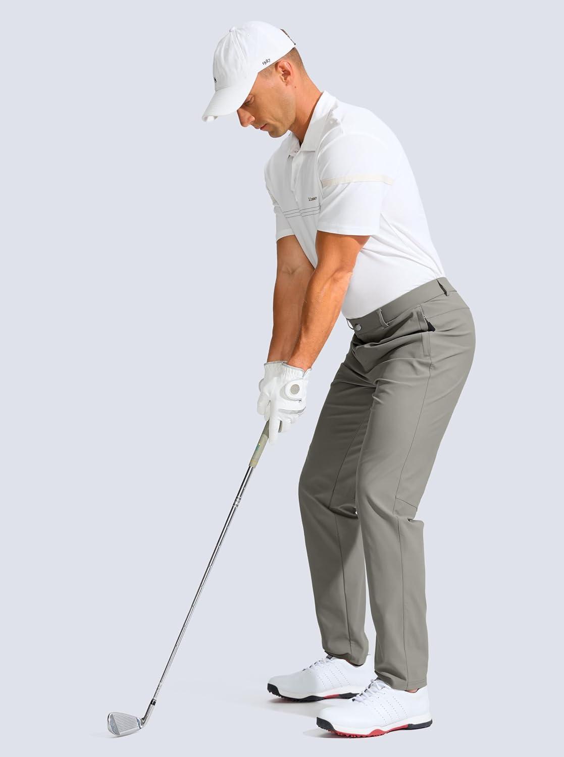 imageMens Golf Pants 303234 Slim Fit Stretch Lightweight Dress Pants for Men with Zipper Pockets Casual WorkLight Grey