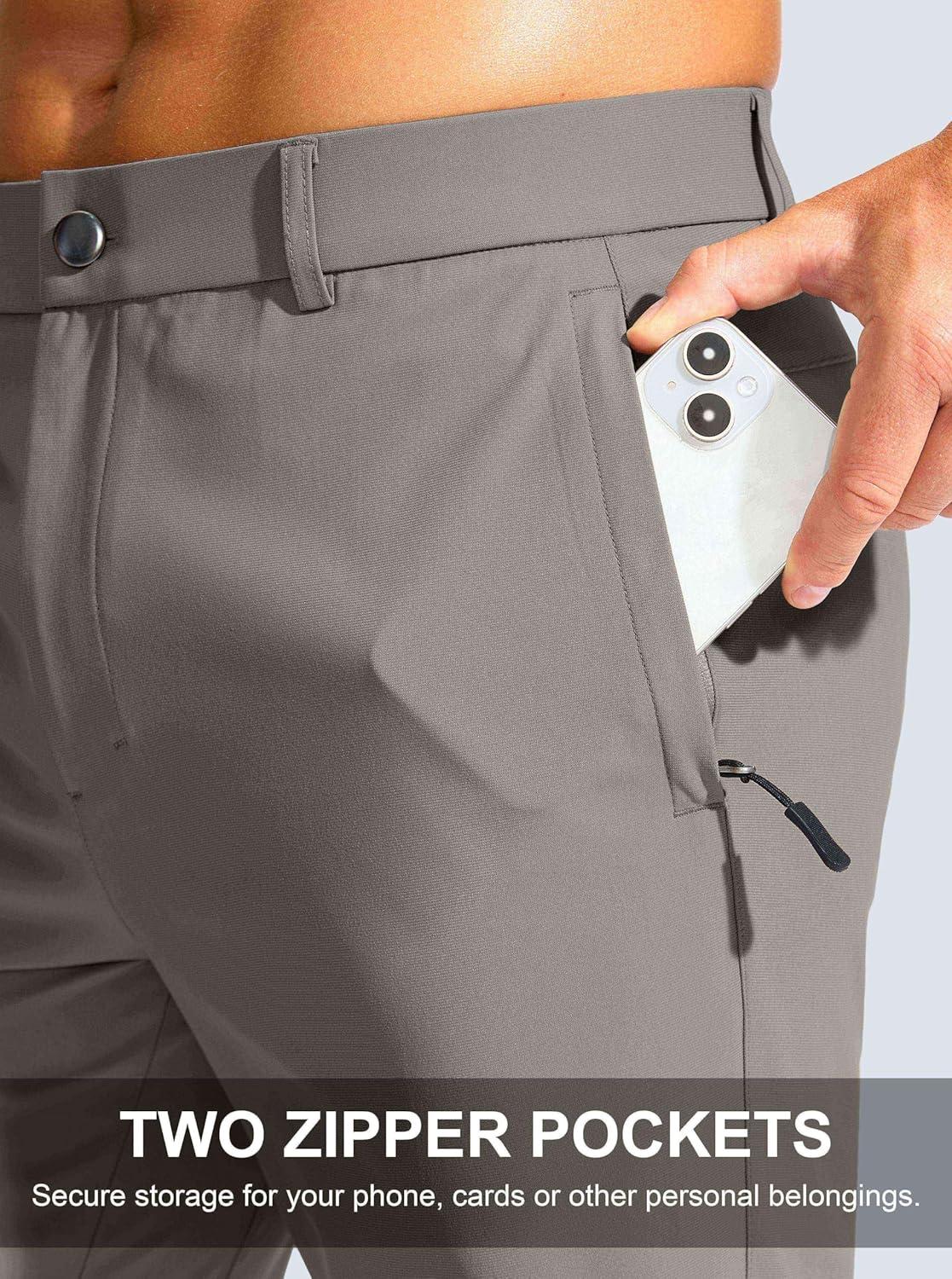 imageMens Golf Pants 303234 Slim Fit Stretch Lightweight Dress Pants for Men with Zipper Pockets Casual WorkLight Grey