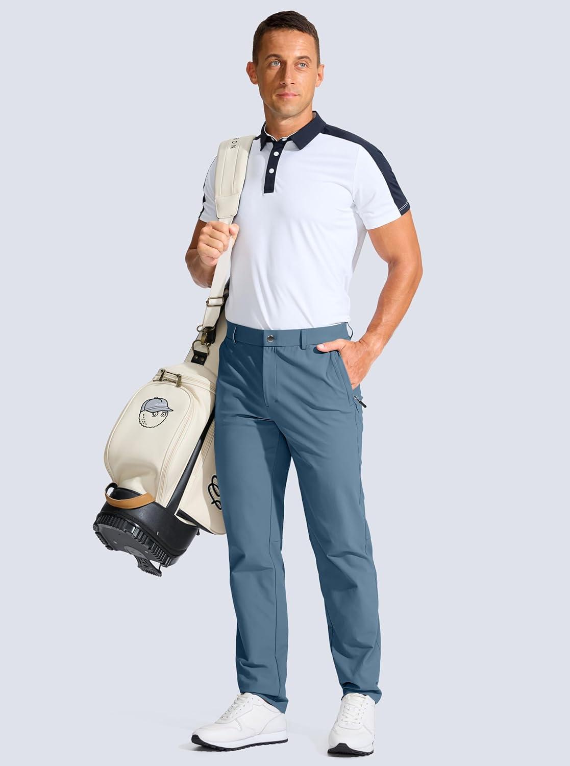 imageMens Golf Pants 303234 Slim Fit Stretch Lightweight Dress Pants for Men with Zipper Pockets Casual WorkSlate Blue