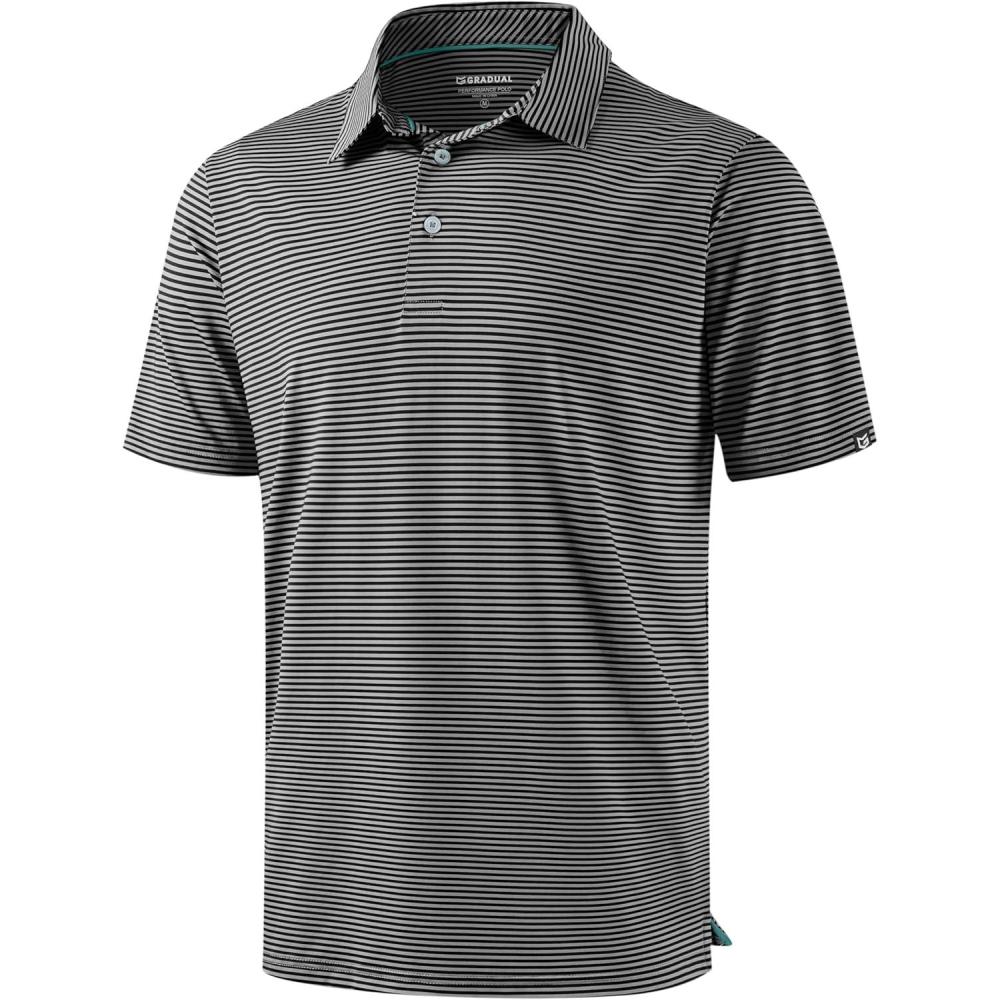 imageG Gradual Mens Golf Polo Shirt Moisture Wicking Performance Sport Short Sleeve Striped Golf ShirtBlack Stripe