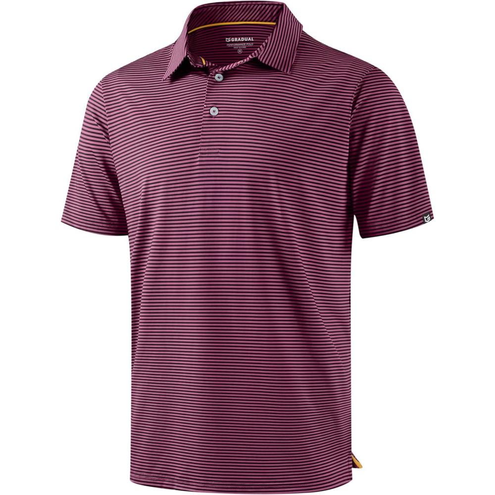 imageG Gradual Mens Golf Polo Shirt Moisture Wicking Performance Sport Short Sleeve Striped Golf ShirtMaroon Stripe
