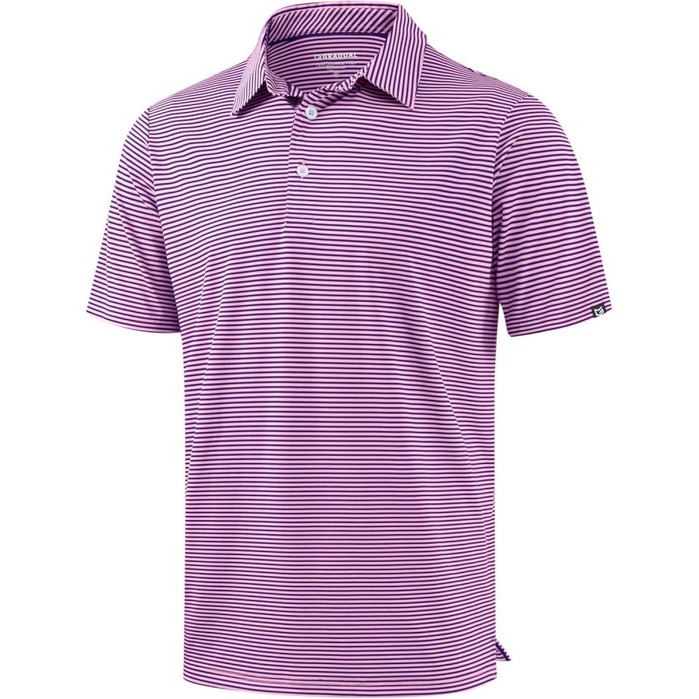 imageG Gradual Mens Golf Polo Shirt Moisture Wicking Performance Sport Short Sleeve Striped Golf ShirtPink Purple Stripe